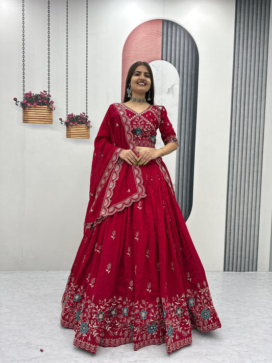 Party Wear Red Designer Lehenga Choli With Embroidery Work ( MAS_TP_298_Red )