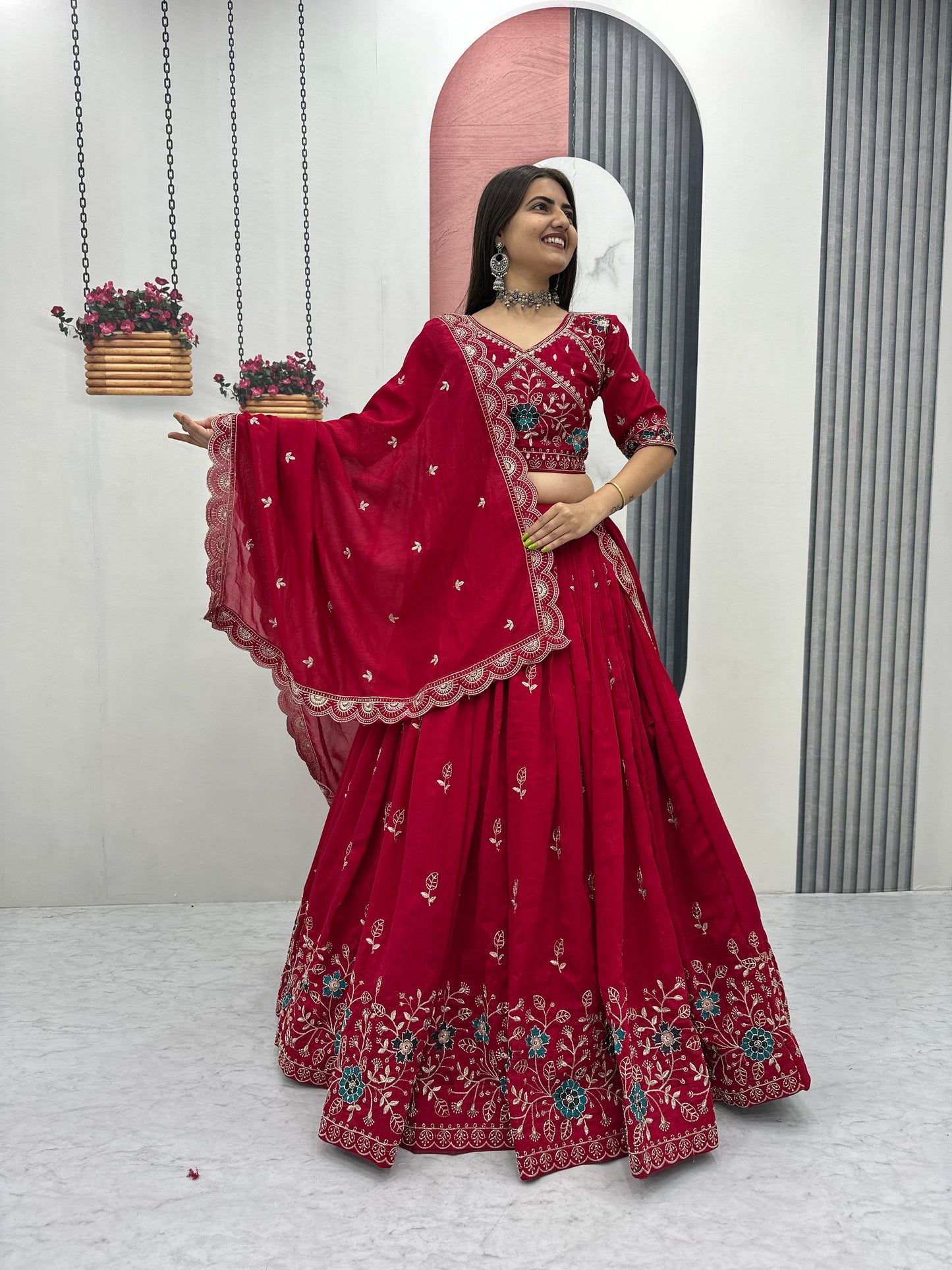 Party Wear Red Designer Lehenga Choli With Embroidery Work ( MAS_TP_298_Red )