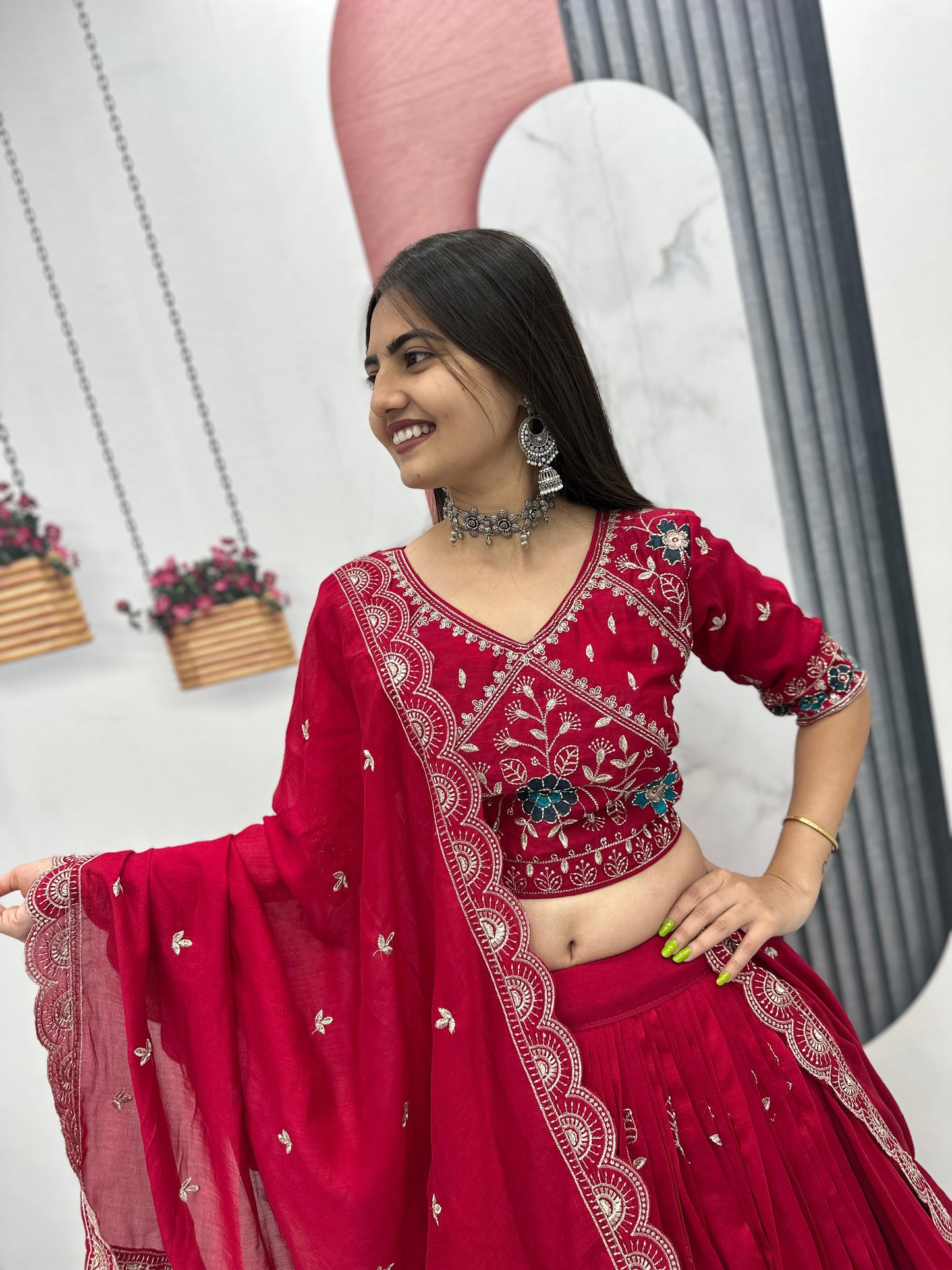 Party Wear Red Designer Lehenga Choli With Embroidery Work ( MAS_TP_298_Red )