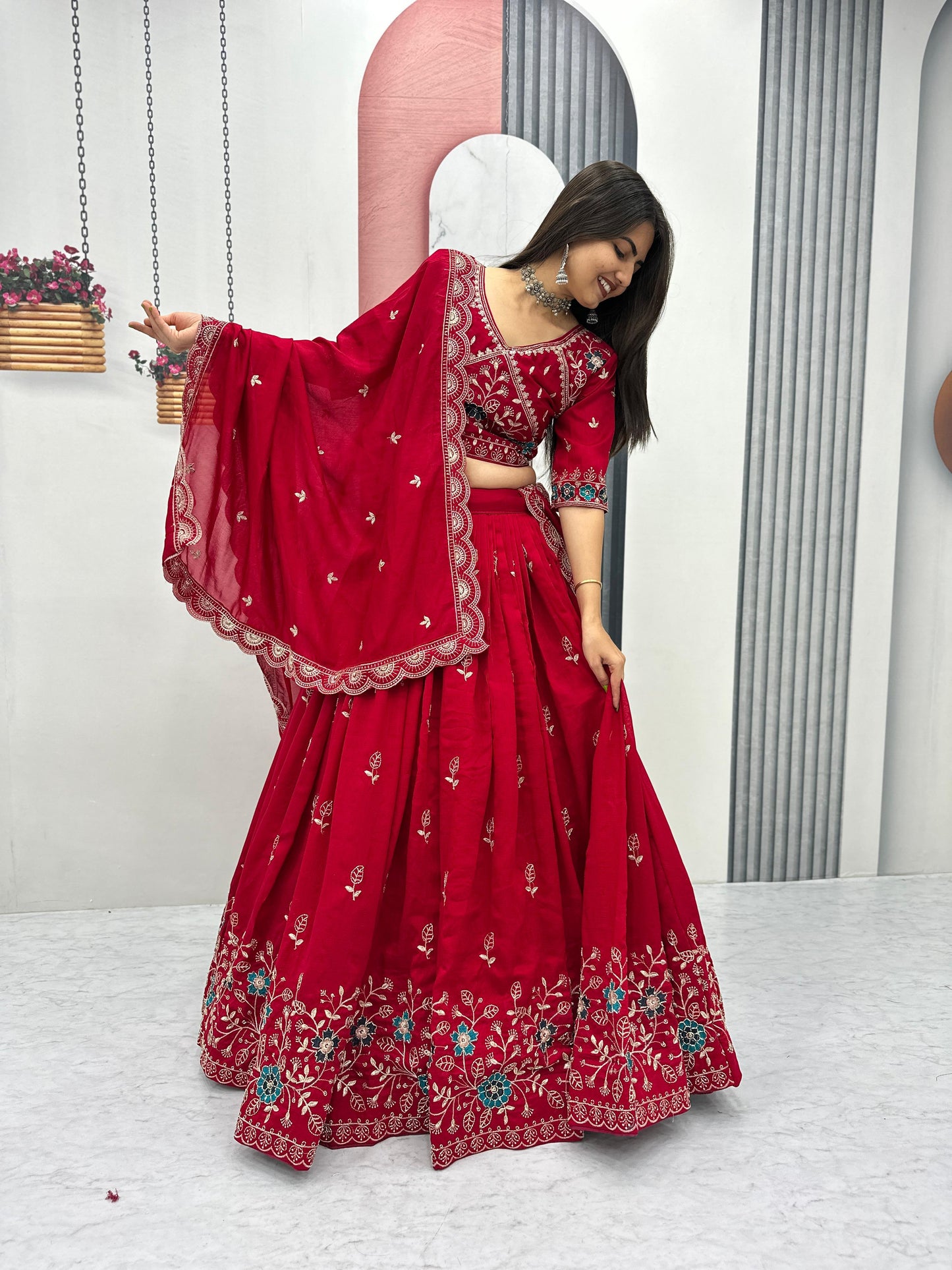 Party Wear Red Designer Lehenga Choli With Embroidery Work ( MAS_TP_298_Red )