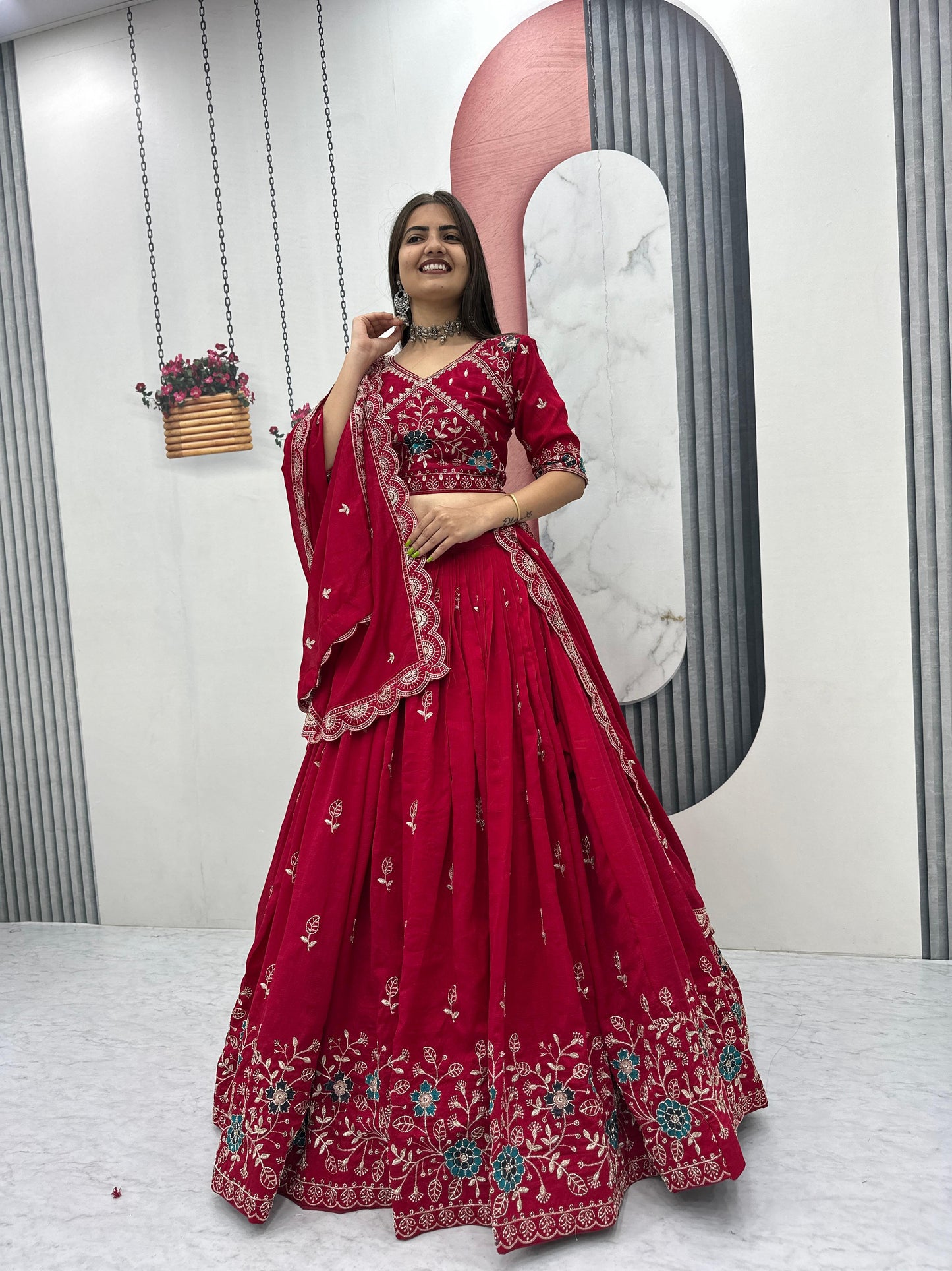 Party Wear Red Designer Lehenga Choli With Embroidery Work ( MAS_TP_298_Red )