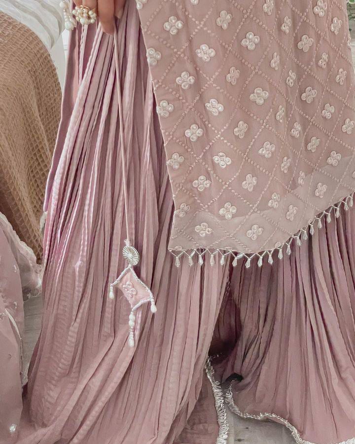 Designer Party Wear Plazzo With Real Mirror, Sequence & Thread Embroidery Work ( MAS_Z_9281_Peach )