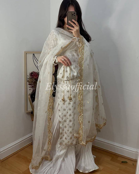 Designer Party Wear Plazzo With Real Mirror, Sequence & Thread Embroidery Work ( MAS_Z_9281_White )