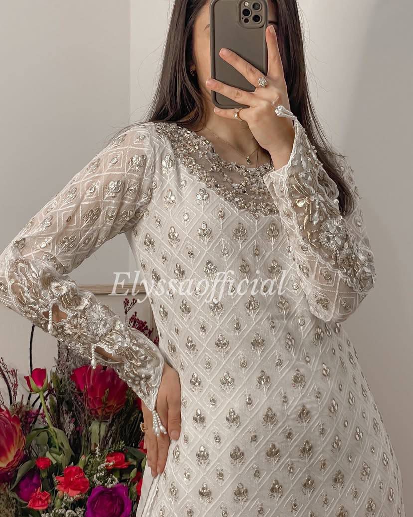 Designer Party Wear Plazzo With Real Mirror, Sequence & Thread Embroidery Work ( MAS_Z_9281_White )