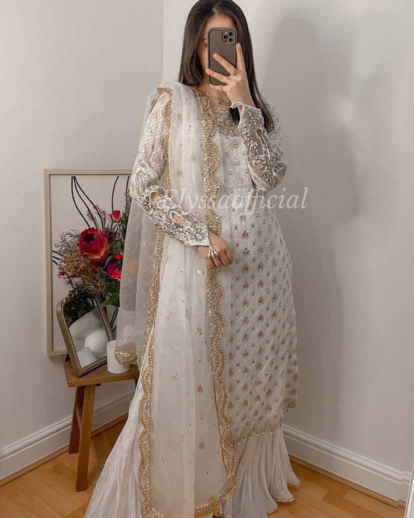 Designer Party Wear Plazzo With Real Mirror, Sequence & Thread Embroidery Work ( MAS_Z_9281_White )