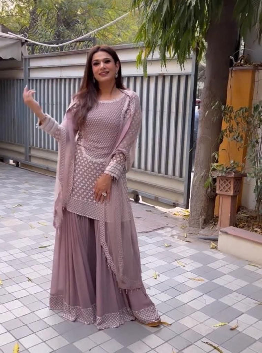 Classy Embroidery Double Sequence Sharara Suit ( MAS_ZB_5001 )