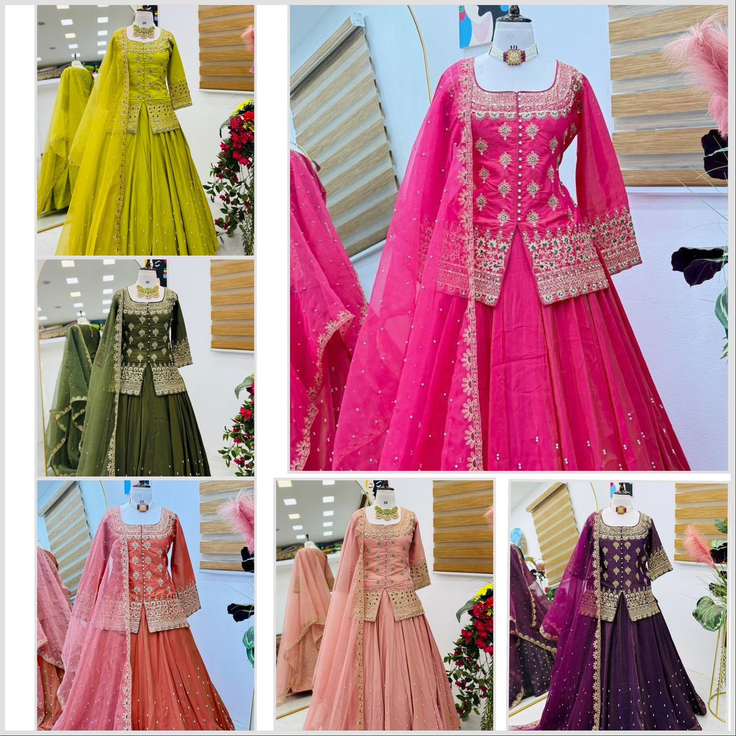 Eye Catching Parrot Lehenga Crop Top & Dupatta Set With Bids & Sequence Embroidery Work (MAS_ZC_9008_Parrot)