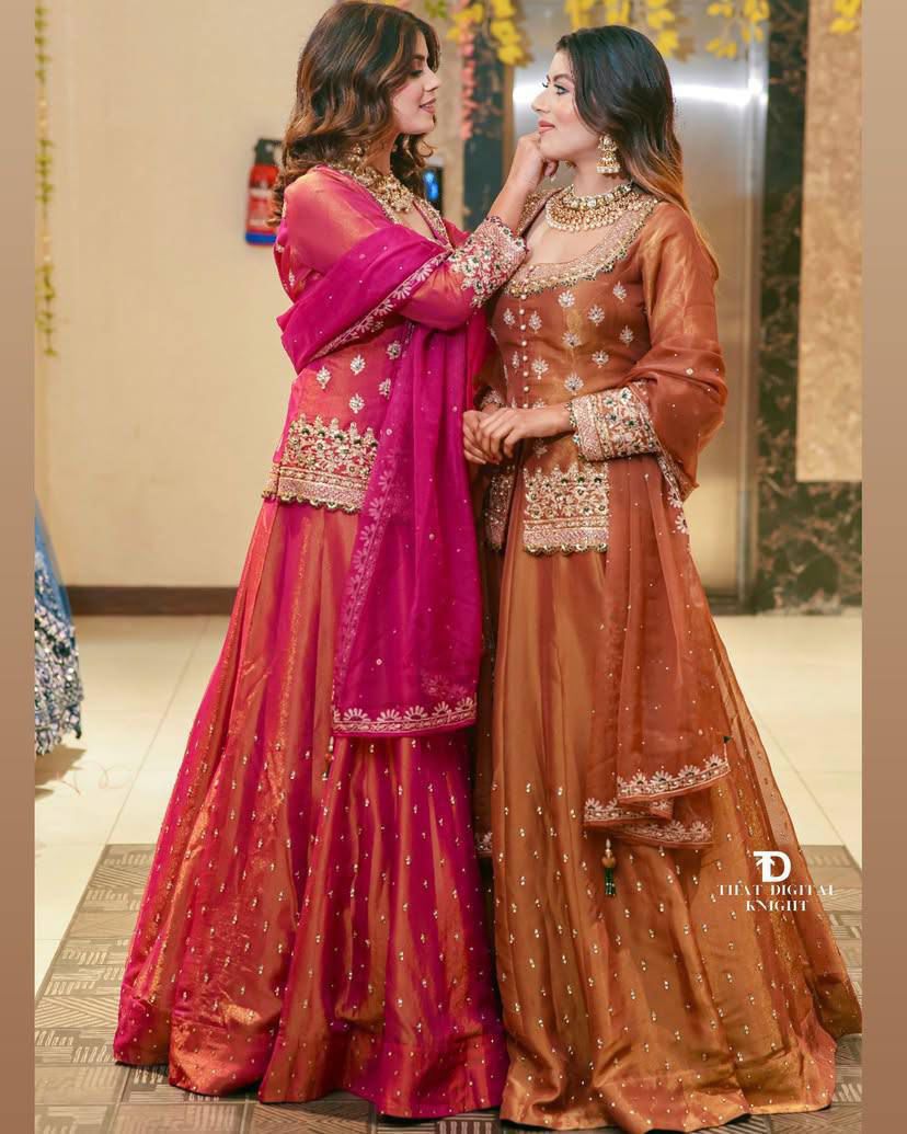 Exclusive Orange Lehenga Crop Top & Dupatta Set With Bids & Sequence Embroidery Work ( MAS_ZC_9008_Orange )