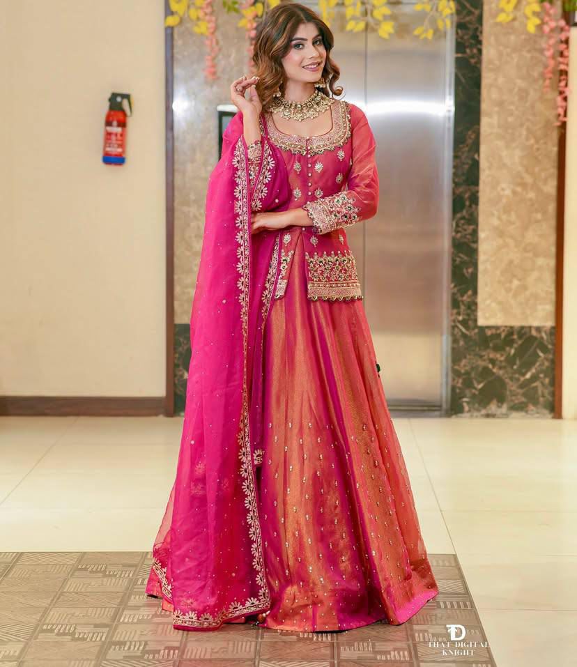 Demanding Designer Lehenga Crop Top & Dupatta Set With Bids & Sequence Embroidery Work ( MAS_ZC_9008_Pink )