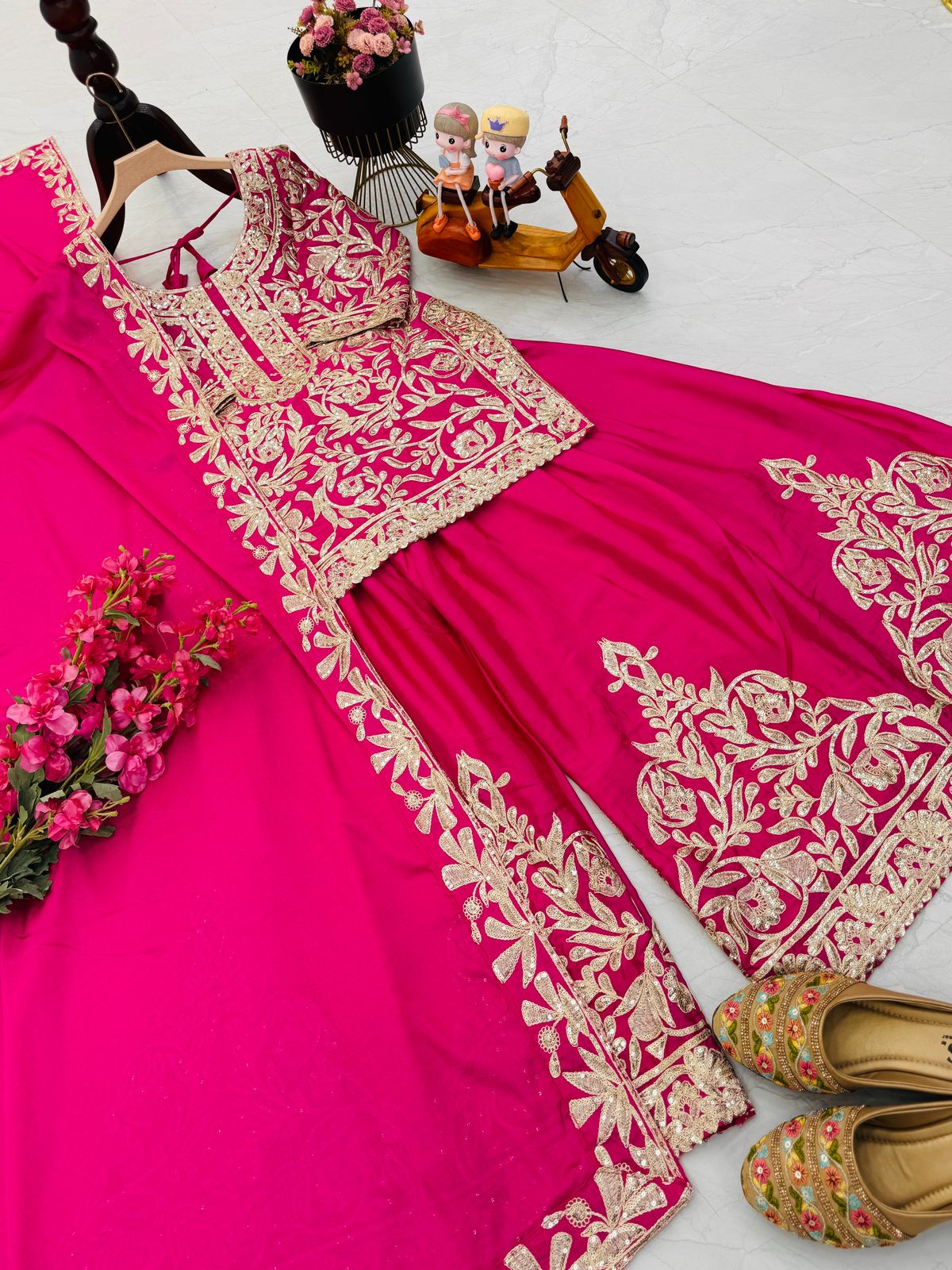 Beautiful Sharara & Dupatta Set With Cording Sequence Embroidery Work ( MAS_ZD_10095_Pink )
