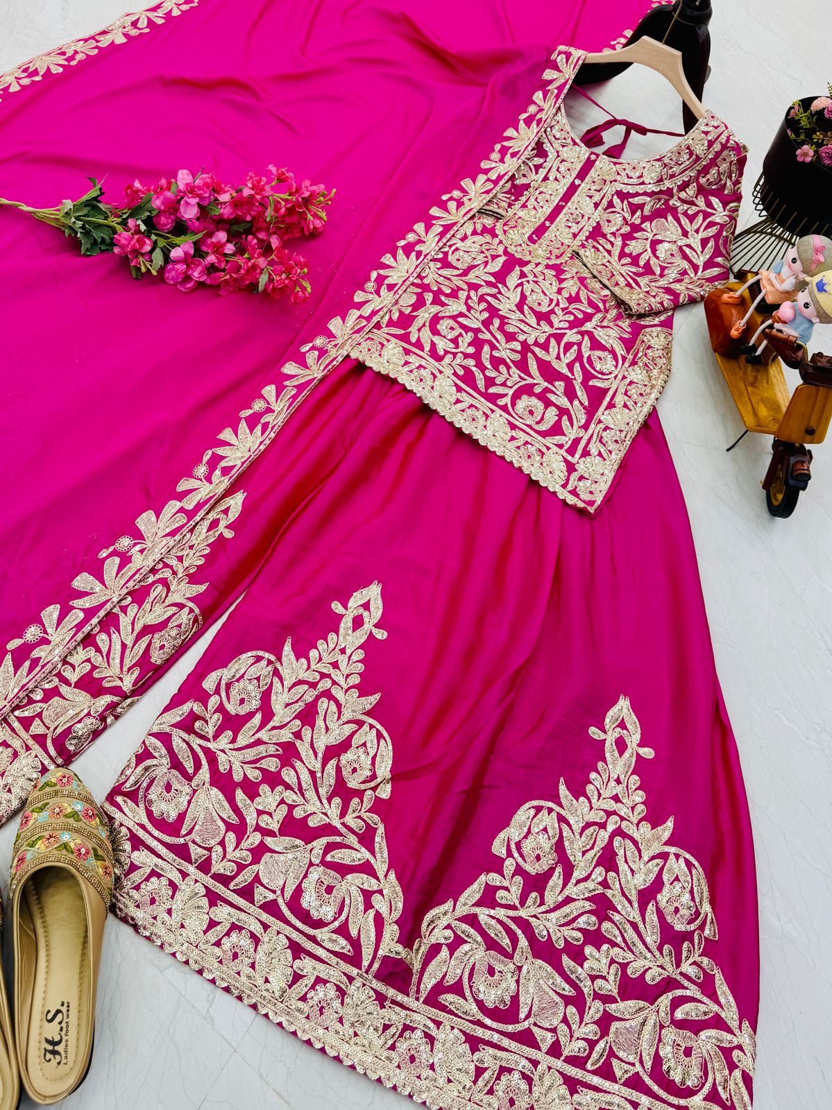 Beautiful Sharara & Dupatta Set With Cording Sequence Embroidery Work ( MAS_ZD_10095_Pink )