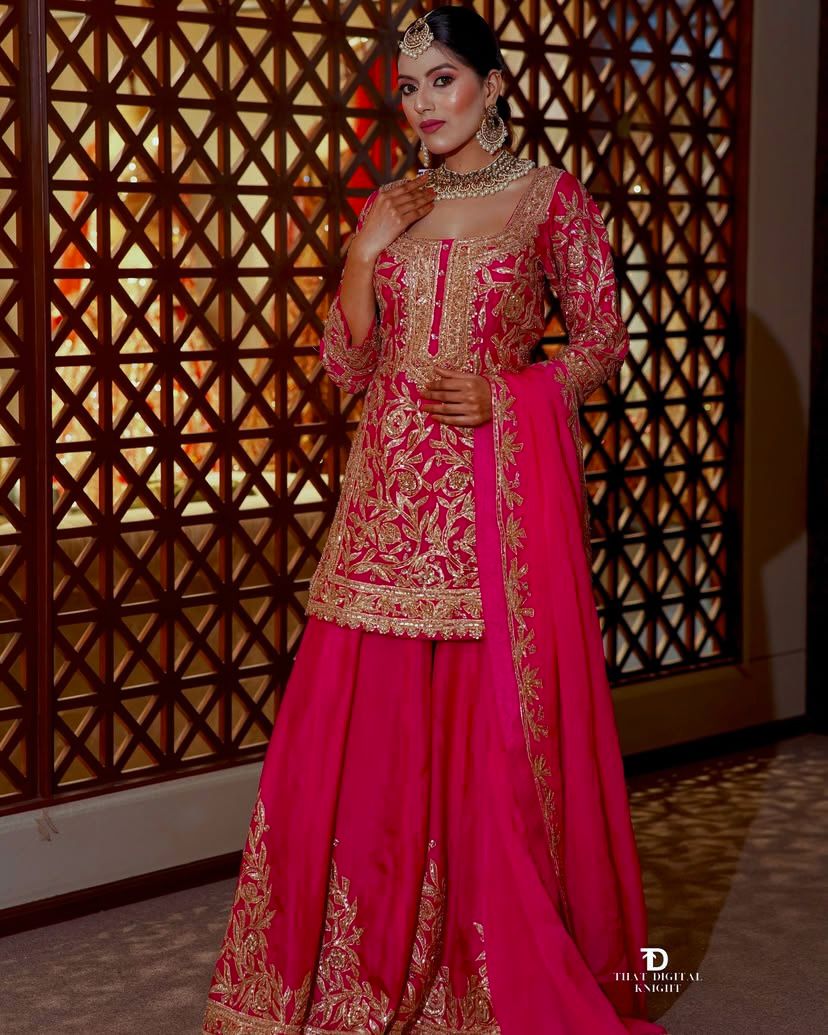 Beautiful Sharara & Dupatta Set With Cording Sequence Embroidery Work ( MAS_ZD_10095_Pink )