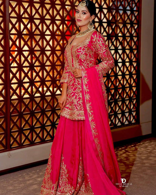 Beautiful Sharara & Dupatta Set With Cording Sequence Embroidery Work ( MAS_ZD_10095_Pink )