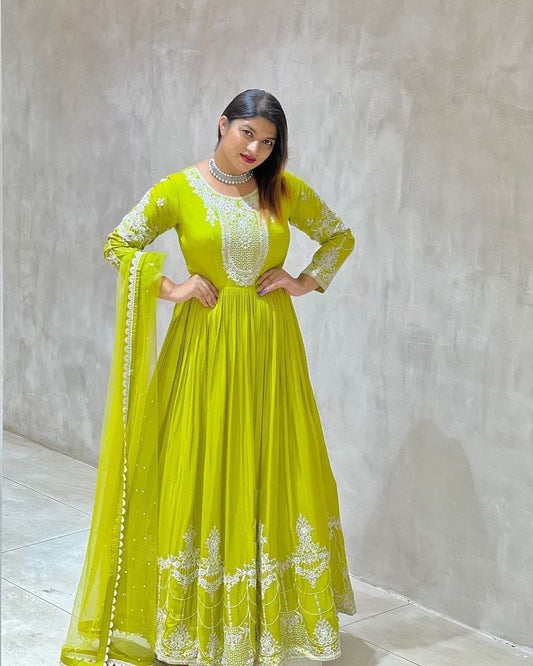 Mesmerising Sequence Embroidery Work Gown & Dupatta Set (MAS_ZD_10095)