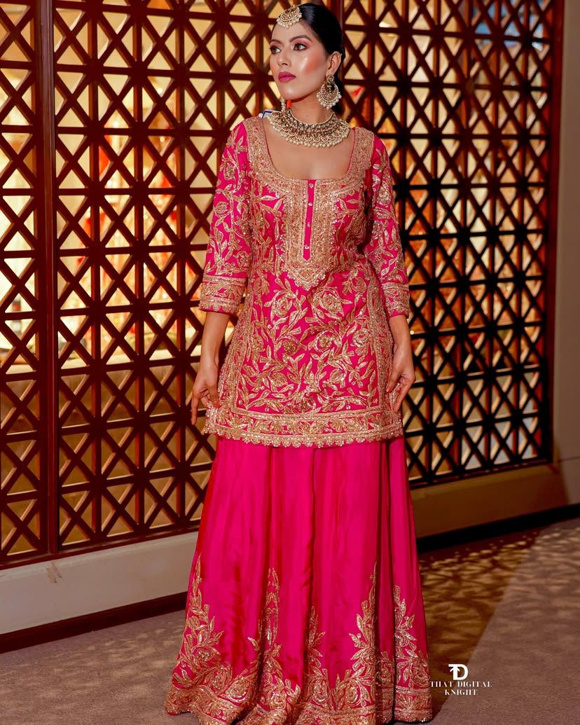Beautiful Sharara & Dupatta Set With Cording Sequence Embroidery Work ( MAS_ZD_10095_Pink )