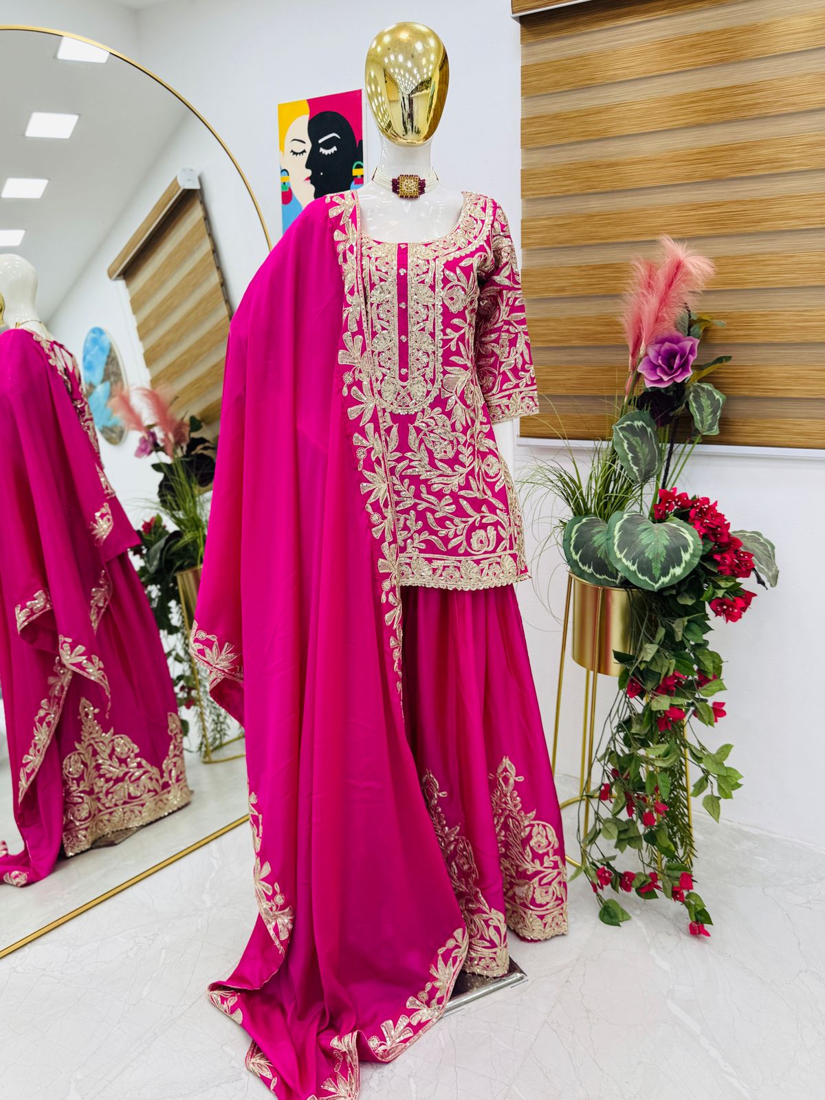 Beautiful Sharara & Dupatta Set With Cording Sequence Embroidery Work ( MAS_ZD_10095_Pink )