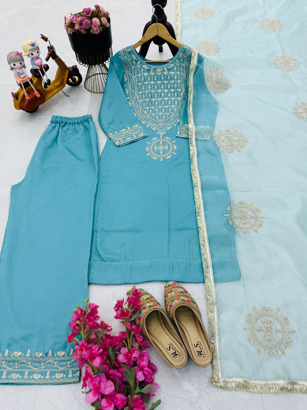 Classy Party Top Sharara & Dupatta Set With Cording Sequence Embroidery Work ( MAS_ZD_10096 )