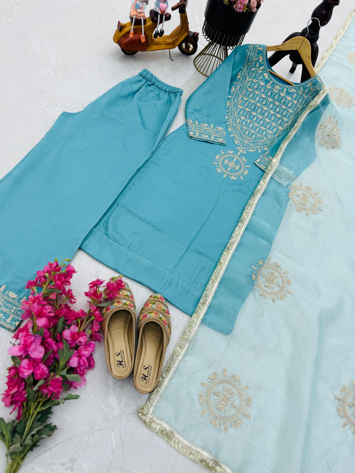 Classy Party Top Sharara & Dupatta Set With Cording Sequence Embroidery Work ( MAS_ZD_10096 )
