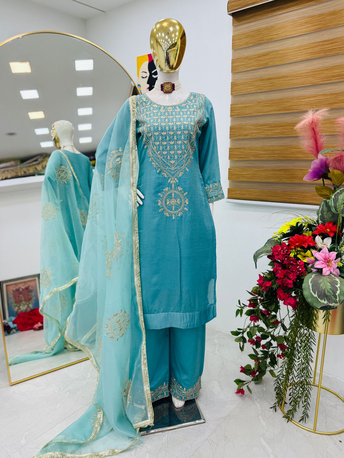 Classy Party Top Sharara & Dupatta Set With Cording Sequence Embroidery Work ( MAS_ZD_10096 )