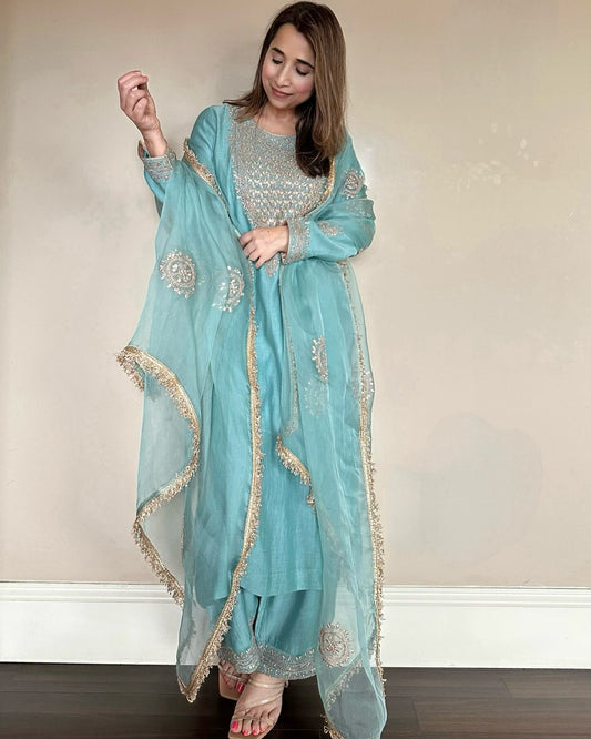 Classy Party Top Sharara & Dupatta Set With Cording Sequence Embroidery Work ( MAS_ZD_10096 )