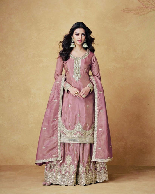 Festive Wear Pink Plazzo & Dupatta Set With Sequence Embroidery Work (MAS_ZF_6003_Pink)
