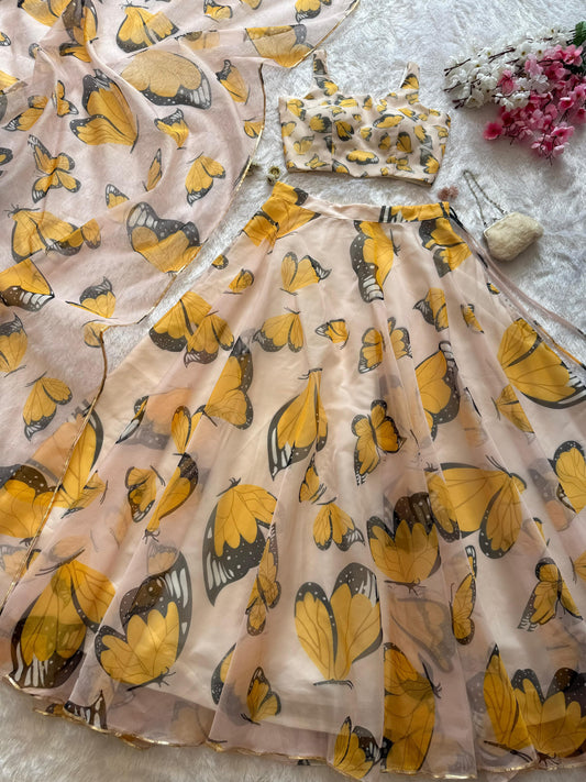 Beautiful Butterfly Print Pure Organza Silk Lehenga Choli With Modern Touch (MAS_SCnx_1155)
